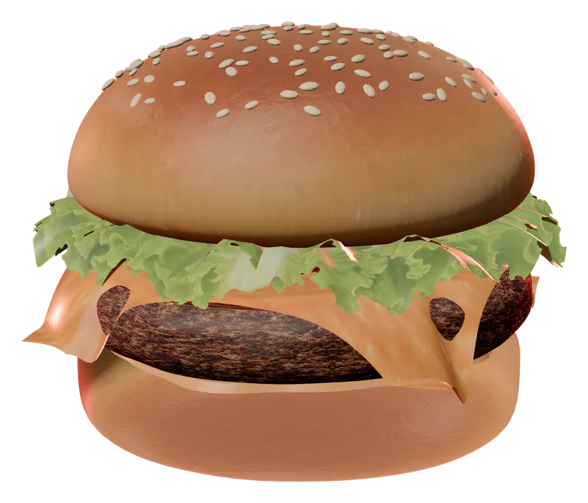 Illustration : burger au sésame avec steak et cheddar fondu.